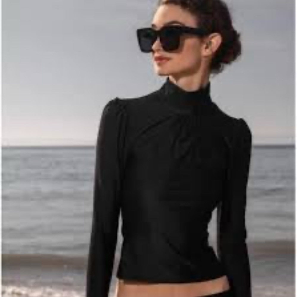 Heidi Merrick X Free People Izzy Rash Guard in Black Size XS NWT